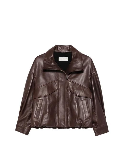 Nour Hammour Brown Roland Leather Bomber Jacket
