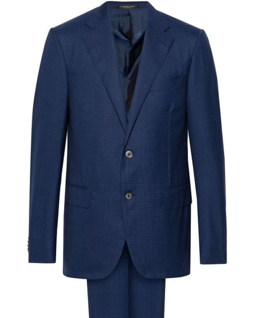 メンズ Corneliani ハウンドトゥース ウールスーツ Blue
