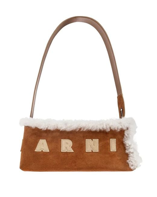 Marni Brown Shearling Baguette Museum Bag