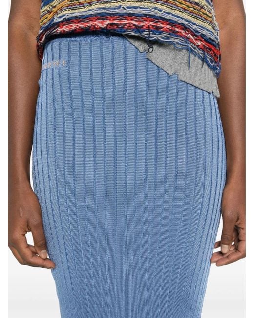Marni Blue Jacquard-Logo Ribbed Maxi Skirt
