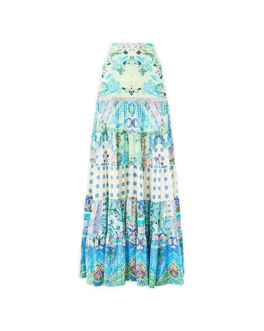 Camilla Blue Spliced Tiered Maxi Skirt