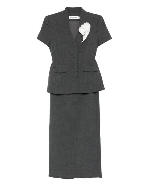 Self-Portrait Black Flower Detail Tailored Midi Dress