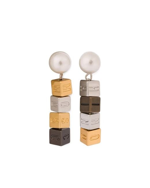 Moschino White Logo-Beaded Earrings