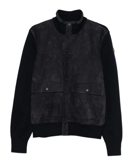Moncler Black Suede Knitted-Panel Jacket for men