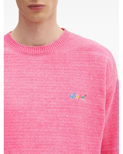 A Bathing Ape Pink Embroidered Crew-Neck Sweater for men
