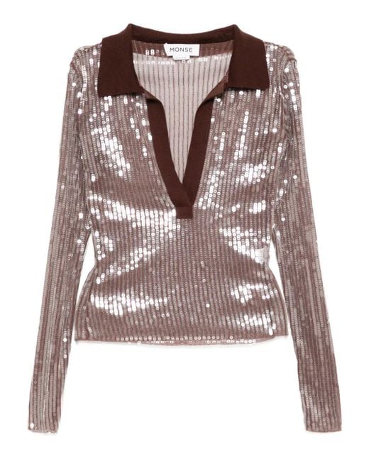 Monse Brown Sequin mesh top
