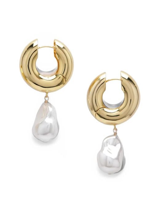 Eliou Metallic Pearl-Pendant Hoop Earrings