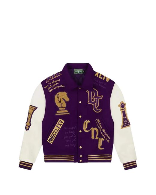 DENIM TEARS Purple Grandmaster Embroidered Varsity Jacket for men