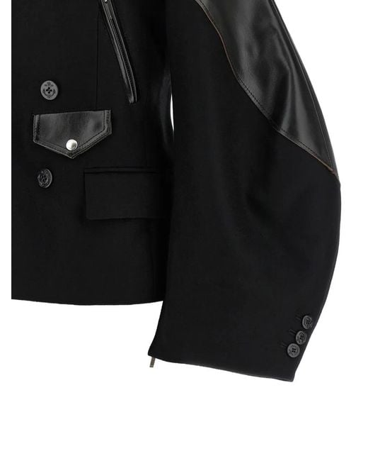 Sacai Black Sculptural-Shoulder Melton-Wool Jacket