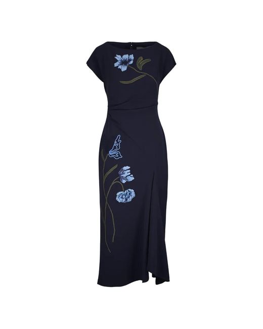 Lela Rose Women's Blue Floral Slit Dress Lela Rose Women's Blue Floral Slit Dress