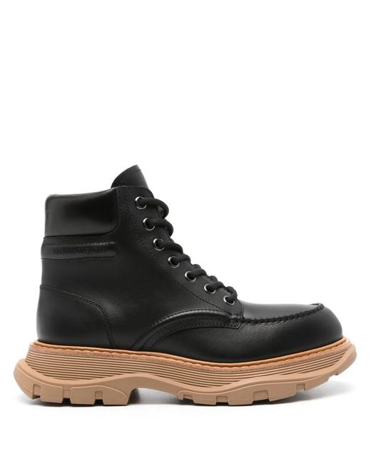 McQueen Black Leather Ankle Boots for men