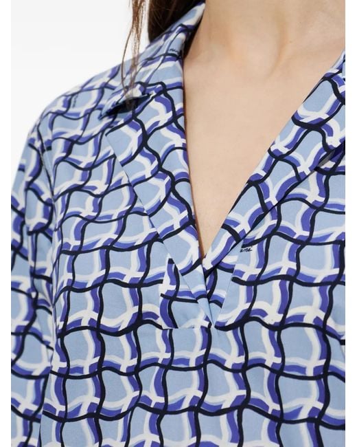 Marni Blue Geometric-Pattern Short-Sleeve Mini Dress