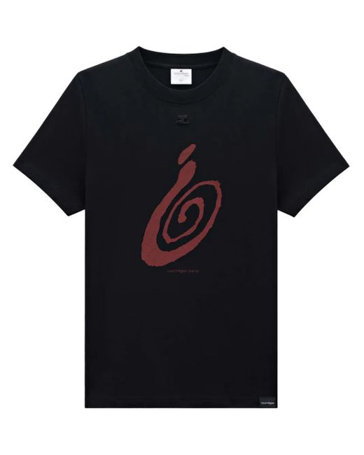 Courreges Black Graphic-Print Cotton T-Shirt for men