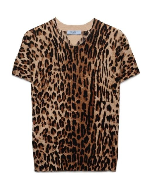 Prada Brown T-Shirt À Imprimé Léopard