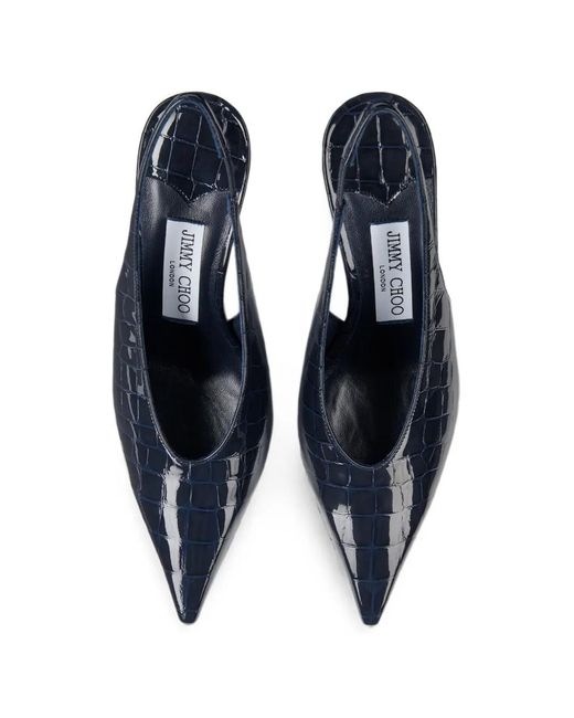 Jimmy Choo Blue Isa 80 Marine Shiny Croc-Embossed Leather Slingback Pumps