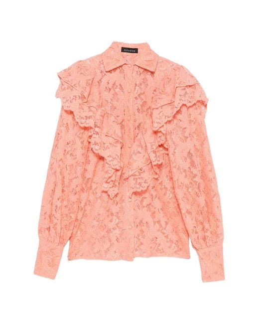 ACTUALEE Pink Ruffled Lace Blouse