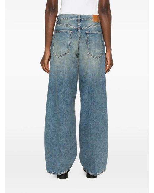 6397 Blue Wide-Leg Whiskers-Effect Jeans