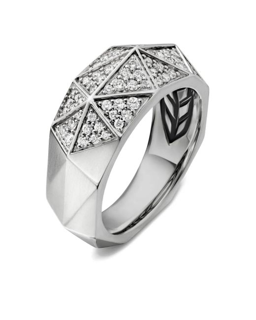 David Yurman White Sterling Torqued Faceted Diamond Signet Ring (11.3Mm) for men