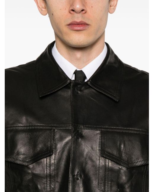 Salvatore Santoro Black Classic-collar Leather Jacket for men