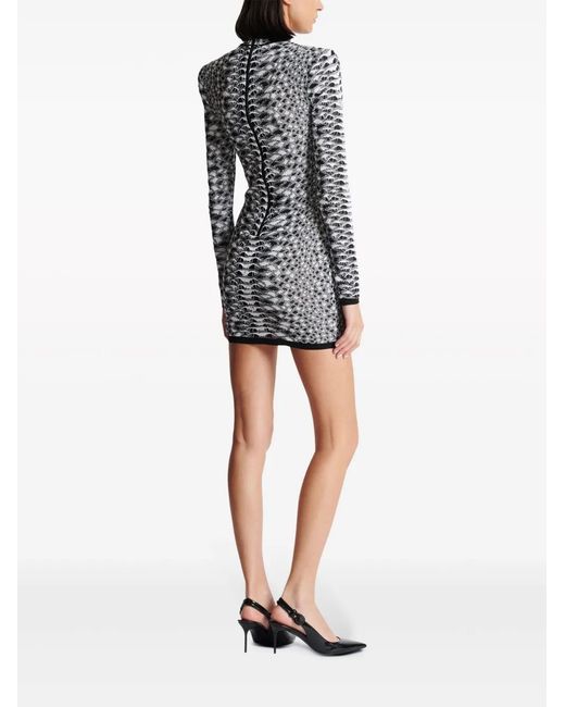 Vestido corto de punto en jacquard Balmain de color White