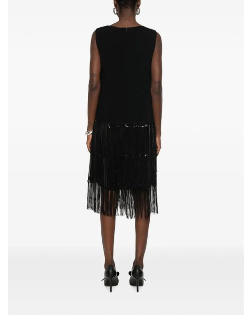 DE SANTIS Black Sequin-Embellished Fringed Midi Dress