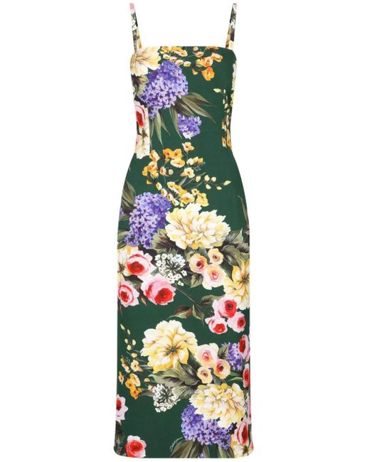 Dolce & Gabbana Multicolor Midikleid mit Garten-Print