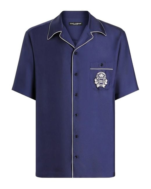 Dolce & Gabbana Blue Hawaii Piping-Embroidered Shirt for men