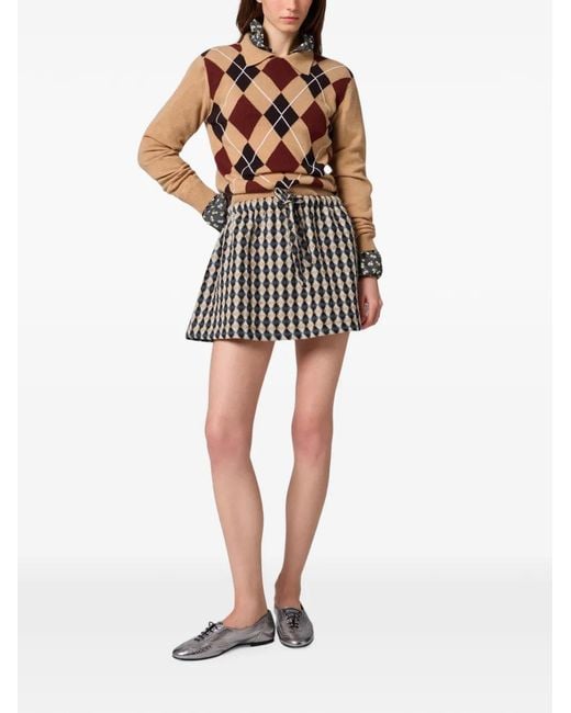 MSGM Black Argyle-Pattern Drawstring Mini Skirt