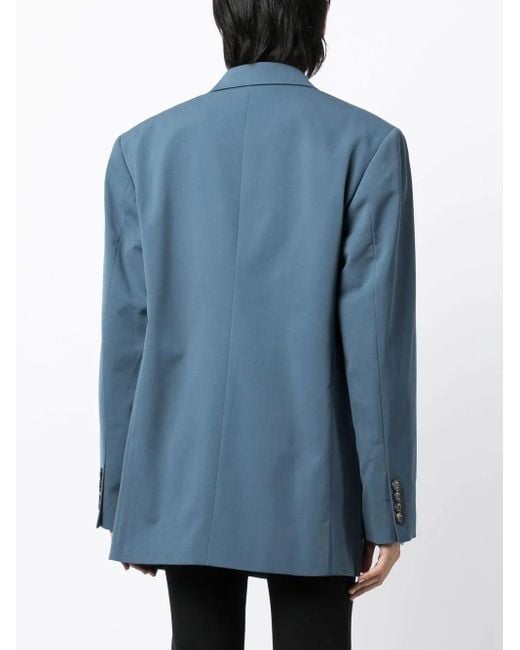 Low Classic Blue Oversized Padded Shoulder Single-Breasted Blazer