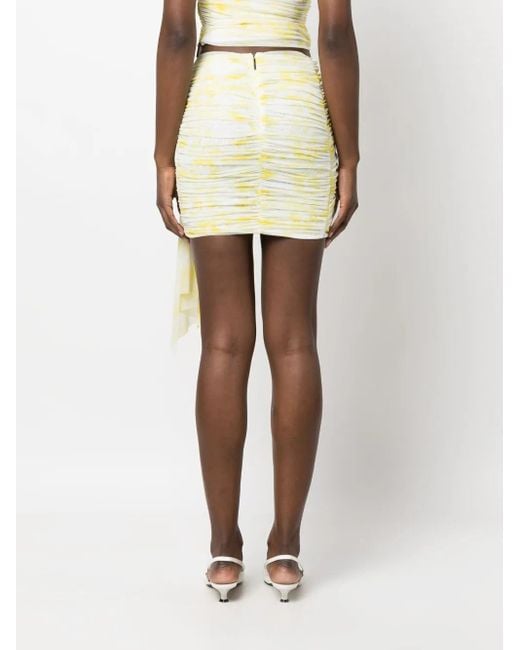 MSGM Yellow Graphic-Print Ruched Miniskirt
