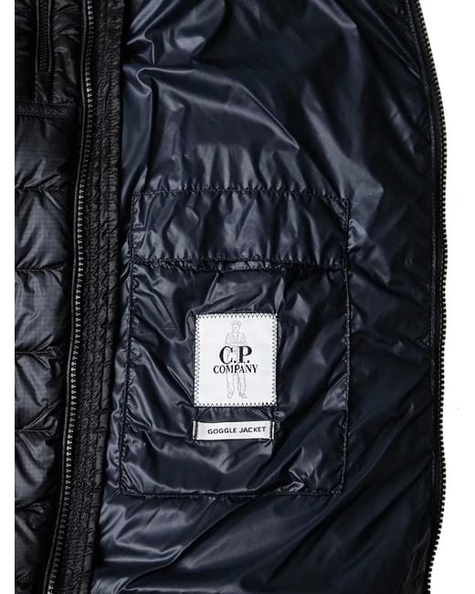 C P Company Black Goggle Hooded Puffer Jacket for men