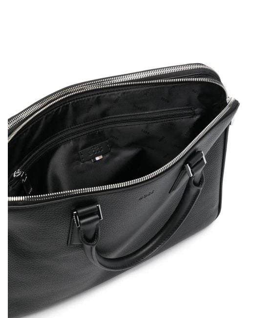 Boss Black Leather Laptop Bag for men