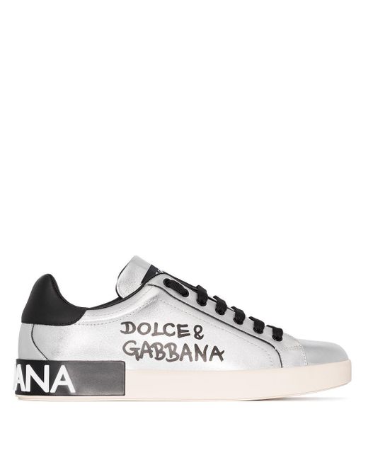 Dolce & Gabbana Metallic Calfskin Nappa Portofino Sneakers for Men ...