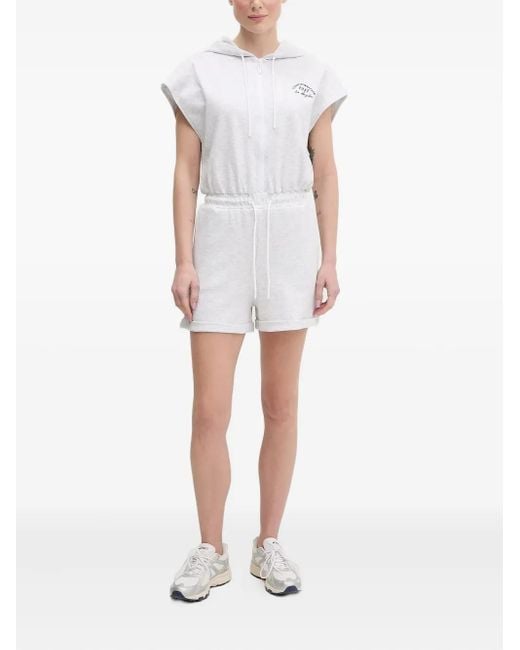 Guess White Zip-Front Hooded Playsuit