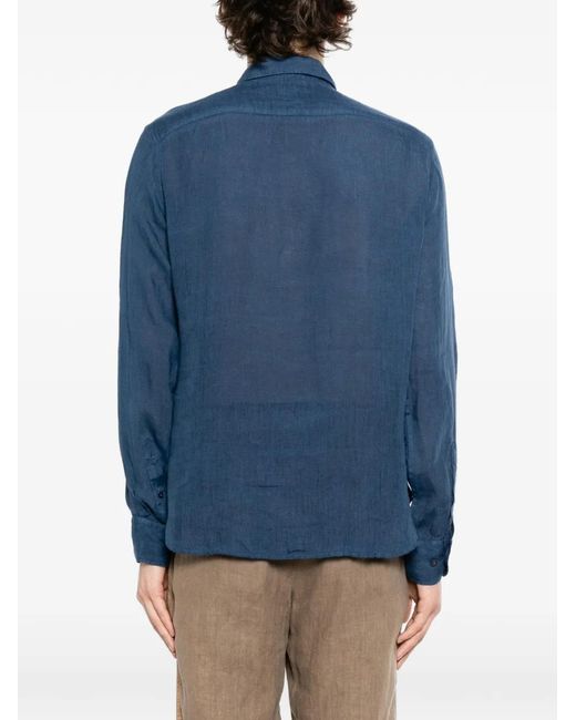 120% Lino Button-Up Overhemd in het Blue voor heren