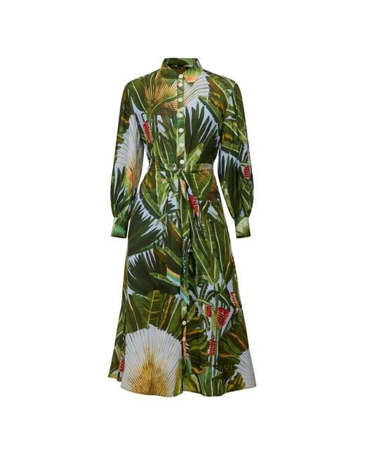 Farm Rio Green Belted Floral Midi Dress