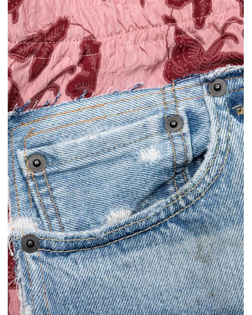 Needles Blue Floral-Panel Distressed Trousers for men