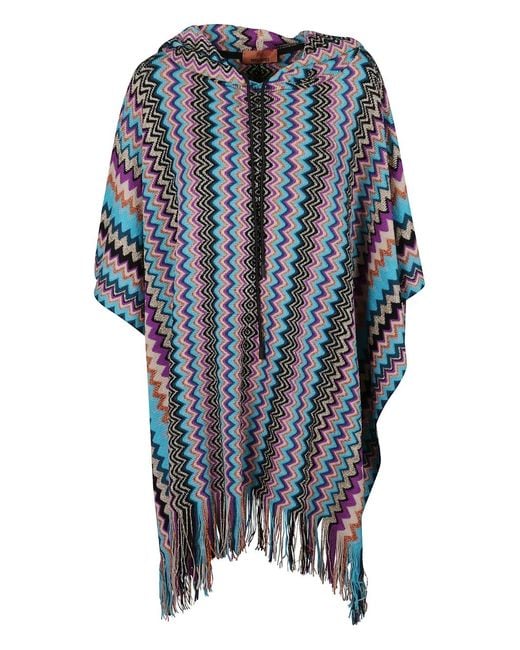 Missoni Blue Poncho Frangé À Capuche
