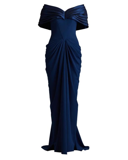 Tadashi Shoji Seraphine Pleated Portrait Collar Gown in Blue | Lyst