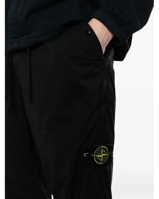 Stone Island Black Logo-Patch Drawstring Trousers for men