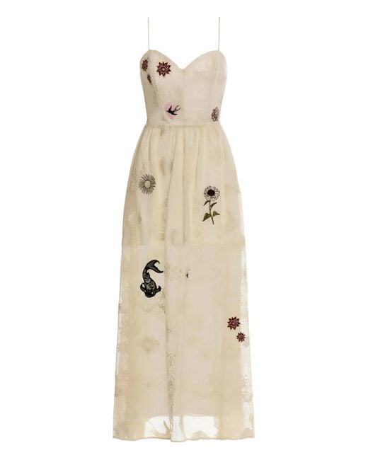 Agua Bendita Natural Floral-Embroidered Maxi Dress