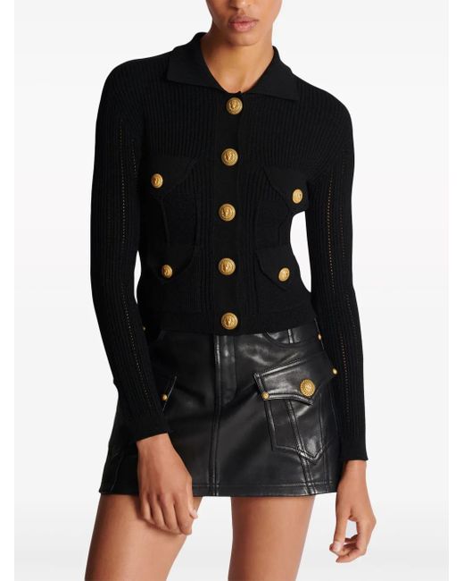 Balmain Black Buttoned Ribbed Cardigan