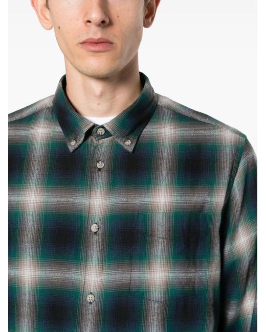 Woolrich Green Madras Plaid-Check Flannel Shirt for men