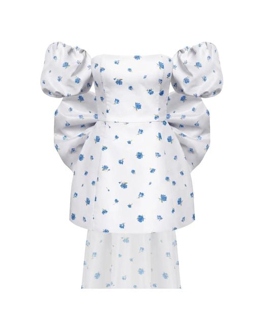 POST MERIDIEM White Floral-Print Puff-Sleeve Mini Dress