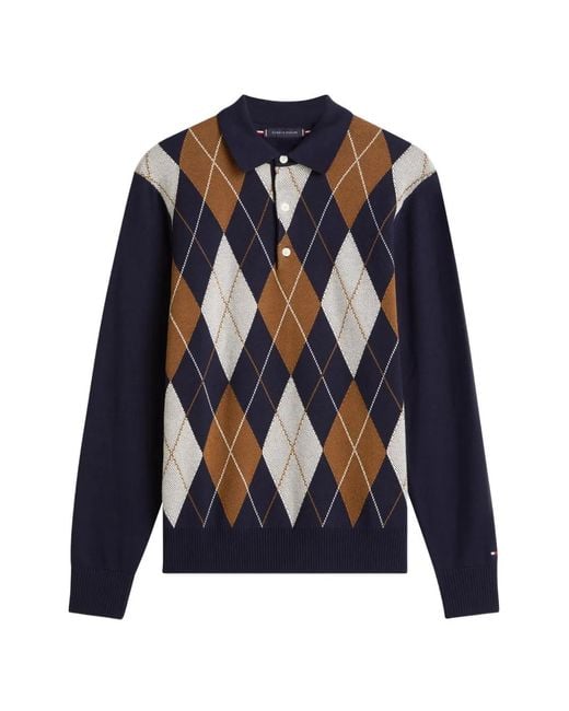 Tommy Hilfiger Blue Argyle Collared Polo Shirt for men