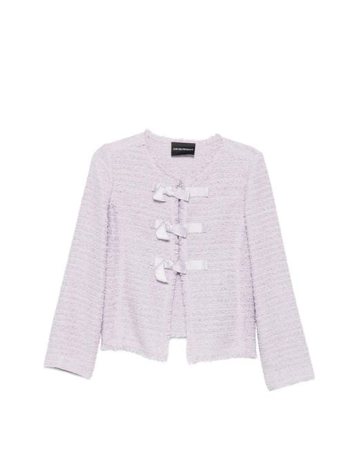 Emporio Armani Pink Bow-Embellished Bouclé Jacket