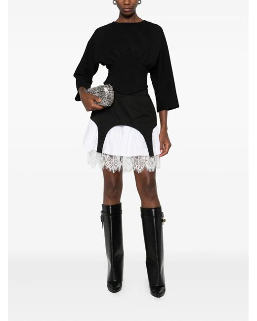 Hamza Black Corset-Detail Three-Quarter Sleeve Top