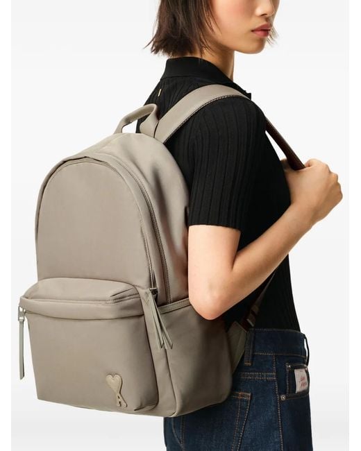 AMI Gray Marcel Padded Logo-Patch Backpack