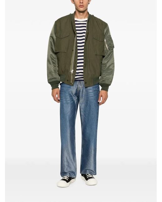 Junya Watanabe Green Panelled Utility Bomber Jacket for men