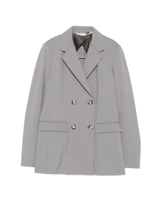 Max Mara Gray Double-Breasted Notched-Lapel Blazer